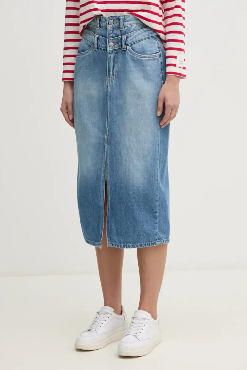 gonna di jeans MIDI SKIRT HW DOUBLE colore blu PL901207