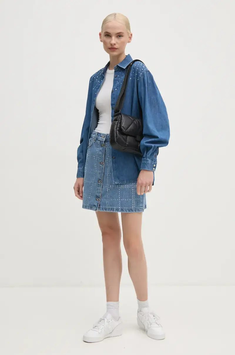 gonna di jeans MINI SKIRT HW GLITTER Blu miniatura 2