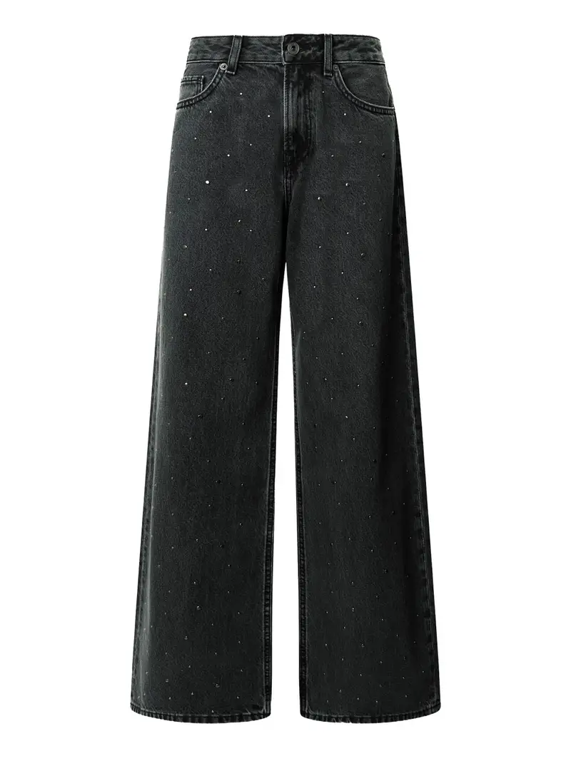 jeans wide pepe jeans lina sparkle da donna - nero