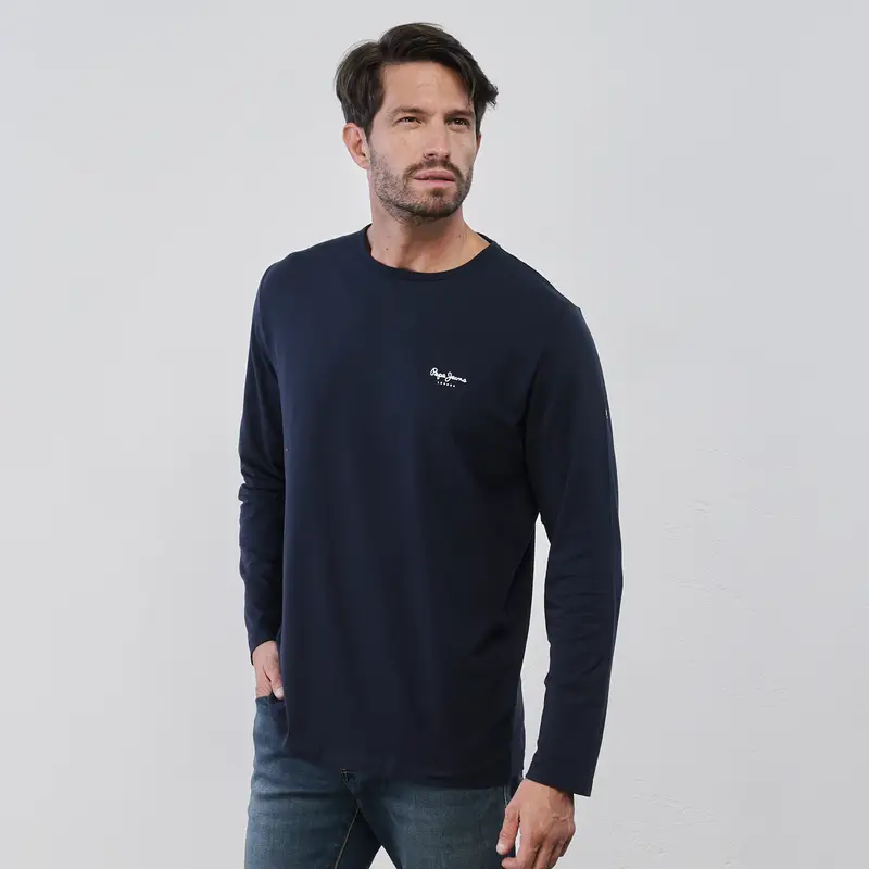 Maglia blu da uomo con scritta logo