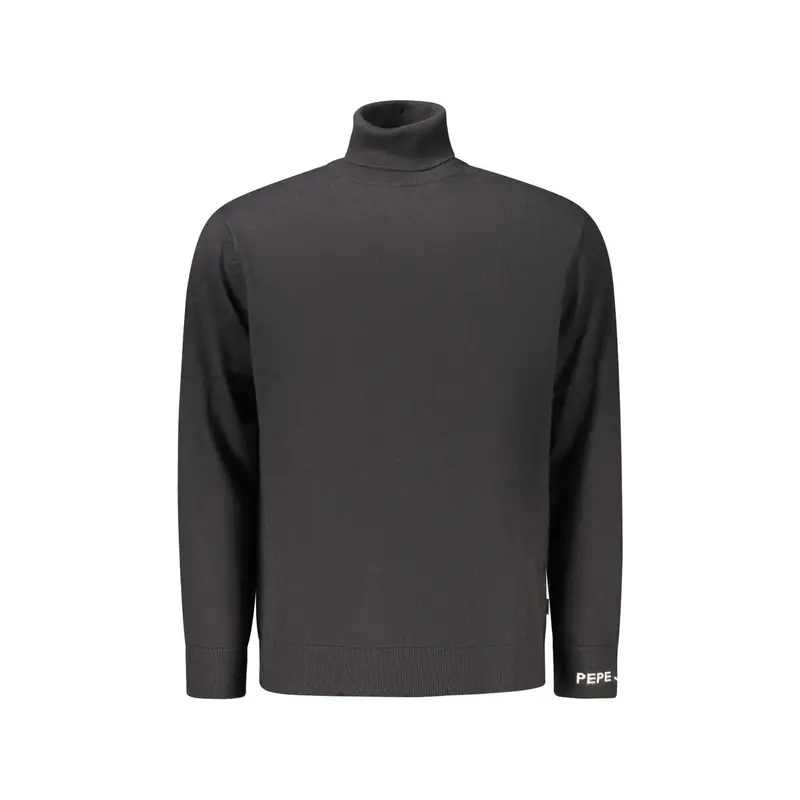 Maglia Uomo Nera Dolcevita Maniche Lunghe Logo Nero