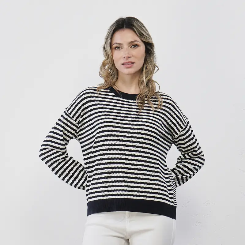 Maglioncino leggero da donna bianco e nero a righe