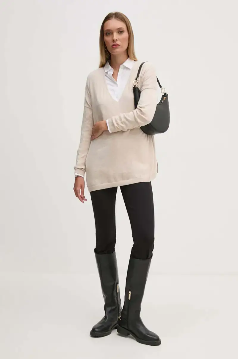 maglione in misto lana ISELA V-NECK Beige miniatura 2