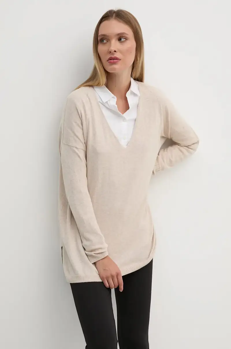 maglione in misto lana ISELA V-NECK Beige