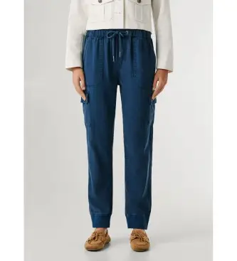 per donna PL2100040 Pantaloni da jogging slim a vita media blu navy (24), Casual, Cotone