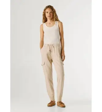 per donna PL2100040 Pantaloni jogger aderenti beige a vita media (25), Casual, Lyocell