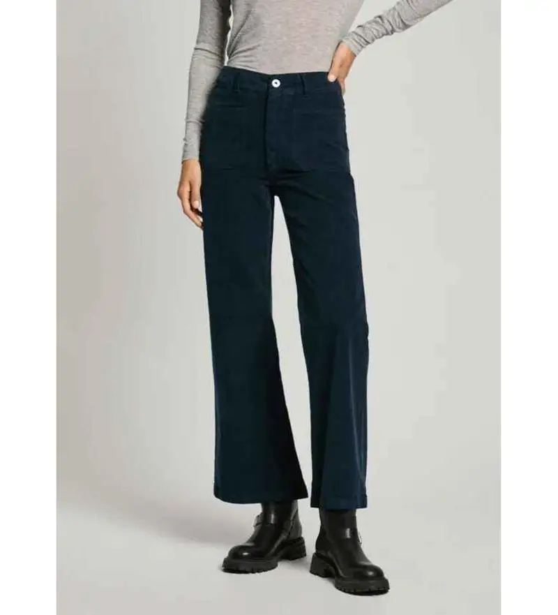 per donna PL211776 Pantaloni svasati in velluto a coste blu scuro Celia (XS), Casual, Cotone, Navy