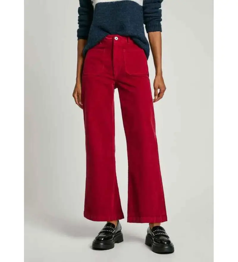 per donna. PL211776 Pantaloni svasati in velluto a coste Celia dal taglio rosso (XS), Casual, Cotone