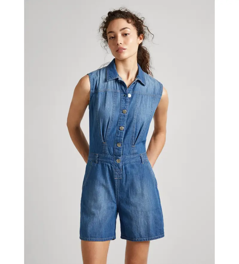 per donna PL230488 Tuta blu di Jess (XS), Casual, Cotone, Denim, Senza maniche / cinghie, Sostenibile