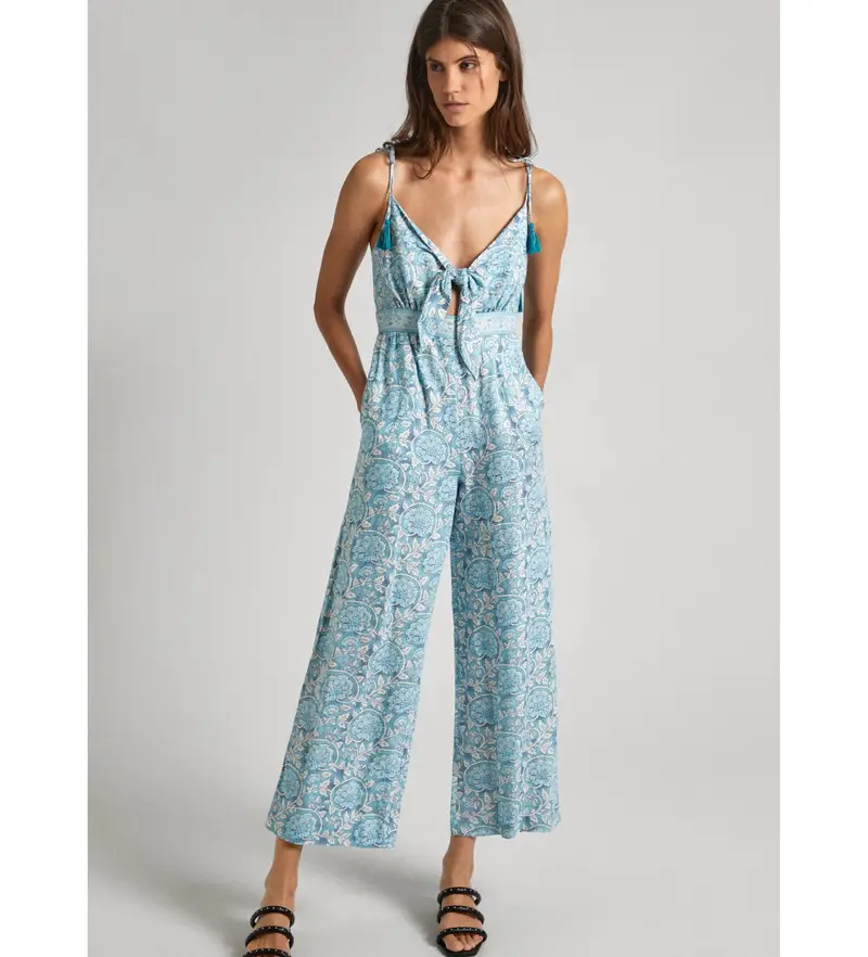 per donna PL230489 Tuta blu Matilda (S), Casual, Lino, Senza maniche / cinghie