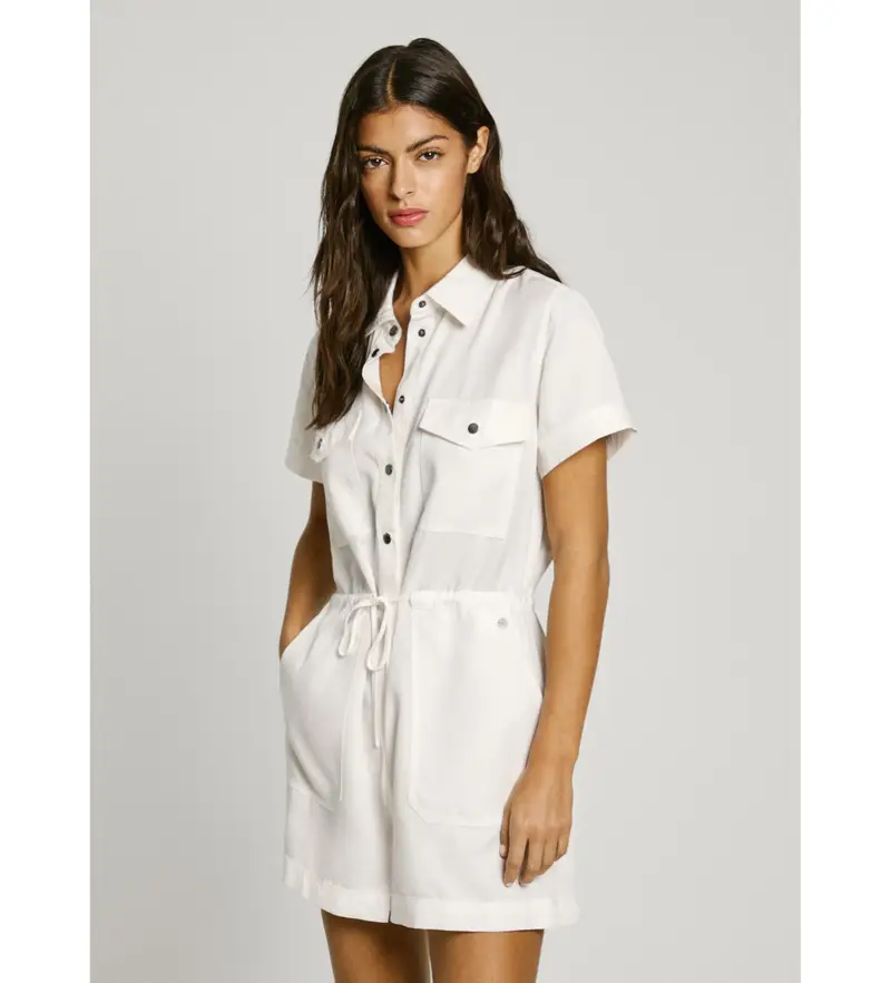 per donna PL230511 Tuta corta bianca Edmee (XS), Bianco, Casual, Manica corta, Lyocell