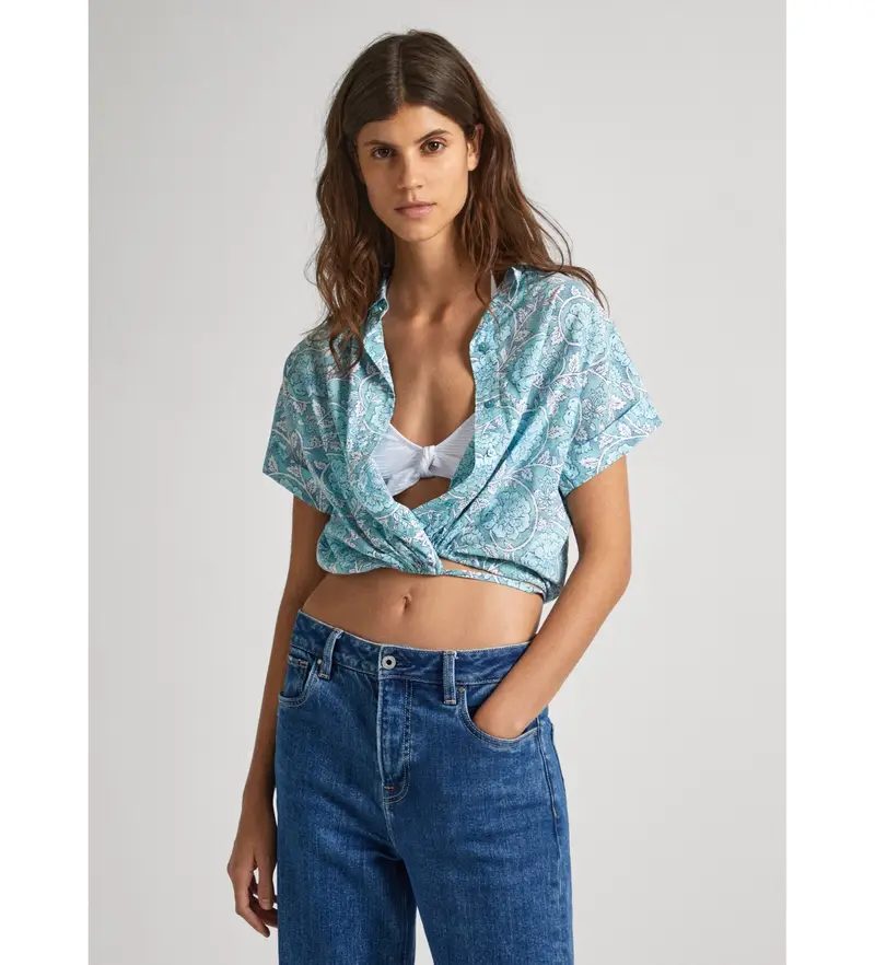 per donna PL304812 Camicia corta Mer blu (S), Casual, Cotone, Manica corta