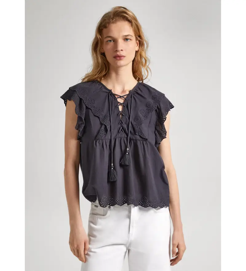 per donna PL304815 Blusa grigia di Dorothea (XS), Casual, Grigio, Cotone, Manica corta