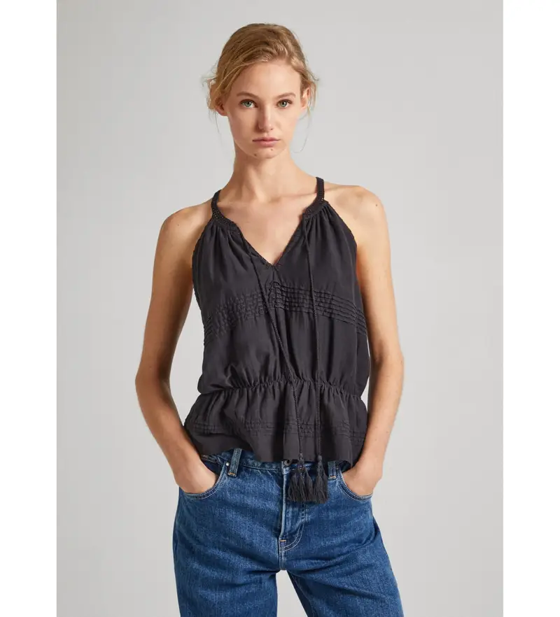 per donna PL304821 Top con scollo a V e spalline grigio scuro (XS), Casual, Cotone, Senza maniche / cinghie