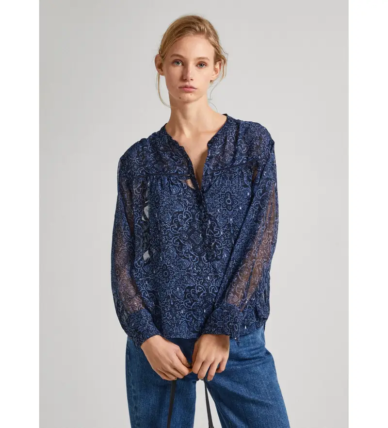 per donna PL304831 Camicetta clementina blu scuro (XS), Casual, Poliestere, Manica lunga, Navy