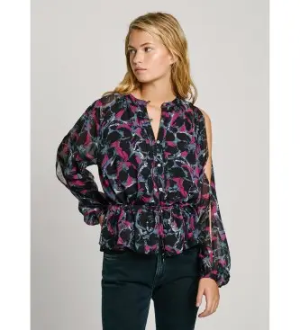 per donna PL304968 camicetta nera Avery (XS), Nero, Casual, Da sera, Poliestere, Manica lunga Floreale