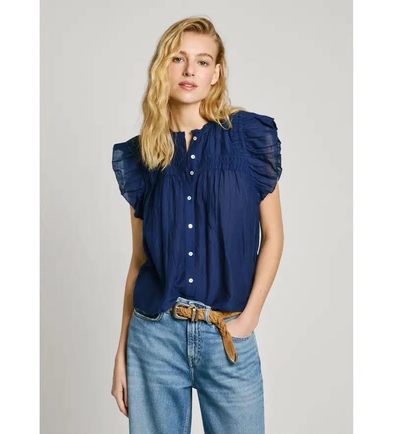 per donna PL305028 Blusa fluida Diallo blu navy (XS), Casual, Cotone, Manica corta