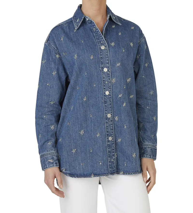 per donna PL305040 Camicia blu overshirt (S), Casual, Cotone, Denim, Manica lunga Blu medio