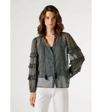 per donna PL3051398 Blusa blu navy ambra (L), Casual, Classico, Poliestere, Manica lunga