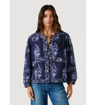 per donna PL4024474 camicetta blu navy (L), Casual, Cotone, Manica lunga