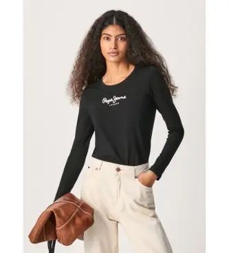 per donna PL505203 T-shirt New Virginia Ls N nera (L), Nero, Casual, Cotone, Manica lunga