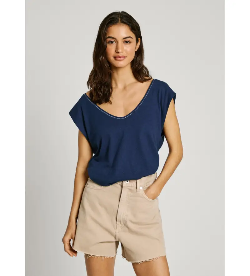 per donna PL506052 Maglietta a maniche corte Lotti Navy (L), Casual, Cotone, Manica corta, Sostenibile