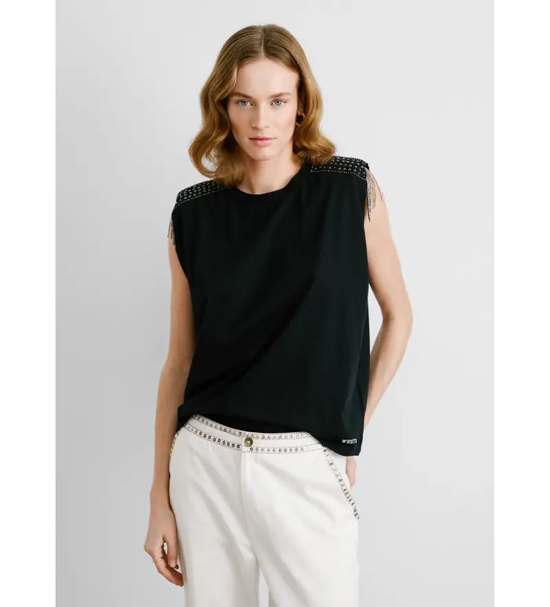 per donna PL506078 Maglietta nera Vatiana (S), Nero, Casual, Da sera, Manica corta, Cotone biologico, Sostenibile