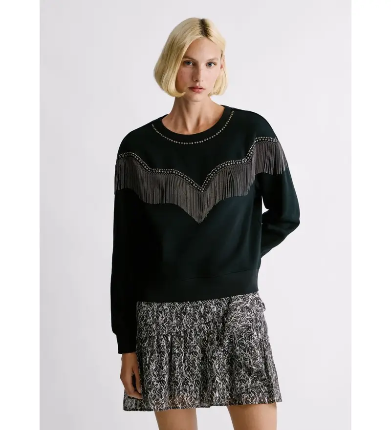 per donna. PL5800026 Felpa nera Estella (M), Nero, Casual, Cotone