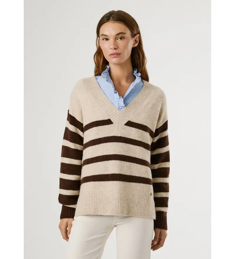 per donna PL7000023 Maglione beige a righe Cecil (L), Casual, Acrilico
