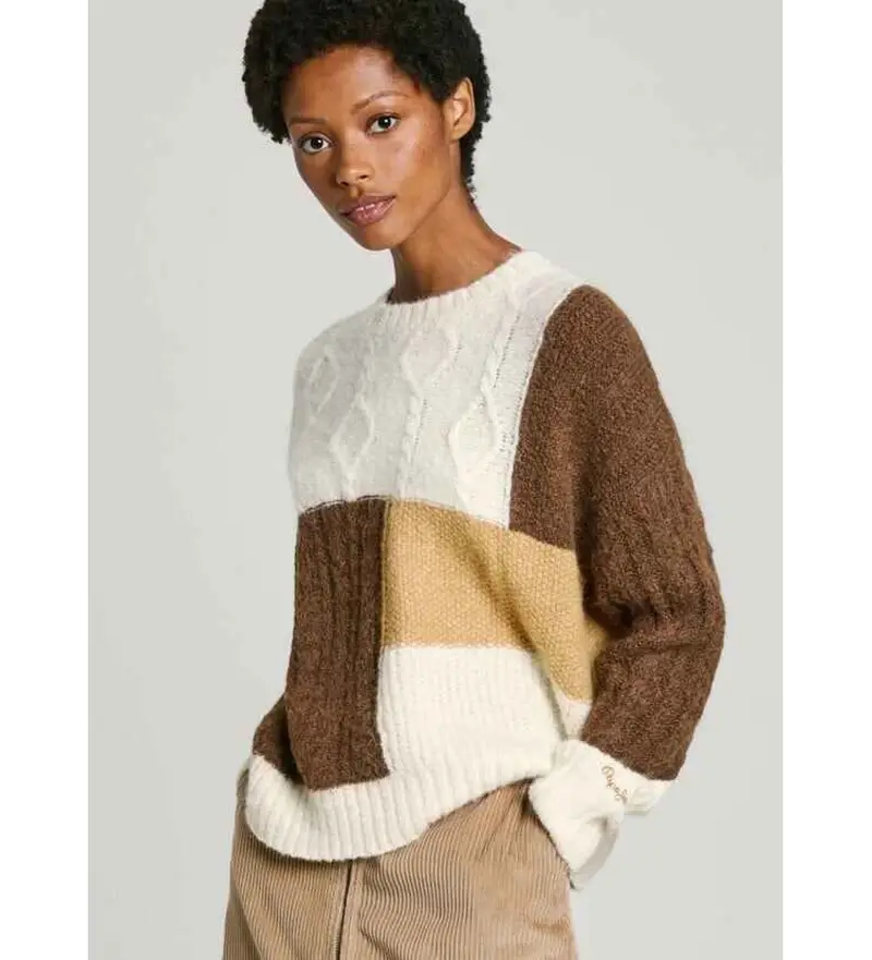 per donna PL702194 Maglione Hilary bianco, marrone (M), Casual, Poliestere