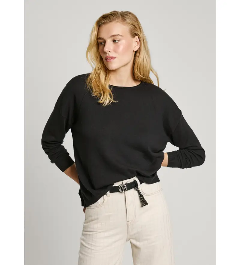 per donna PL702221 Maglione Isela nero (XS), Casual, Cotone, Sostenibile