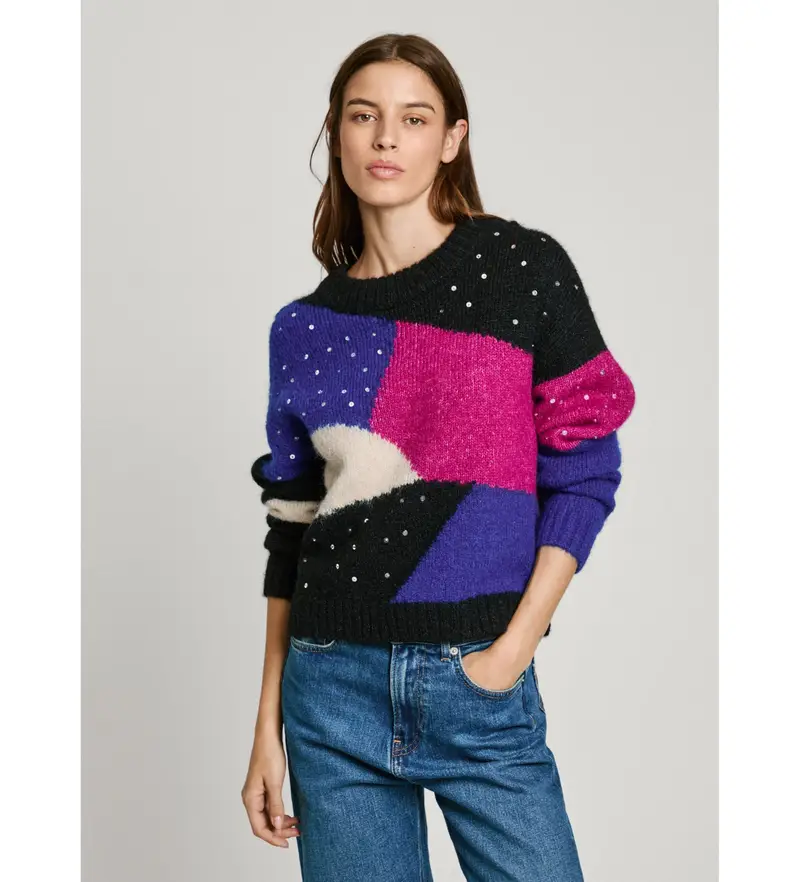 per donna PL702238 Maglione Nora multicolore (XS), Nero, Casual, Poliestere