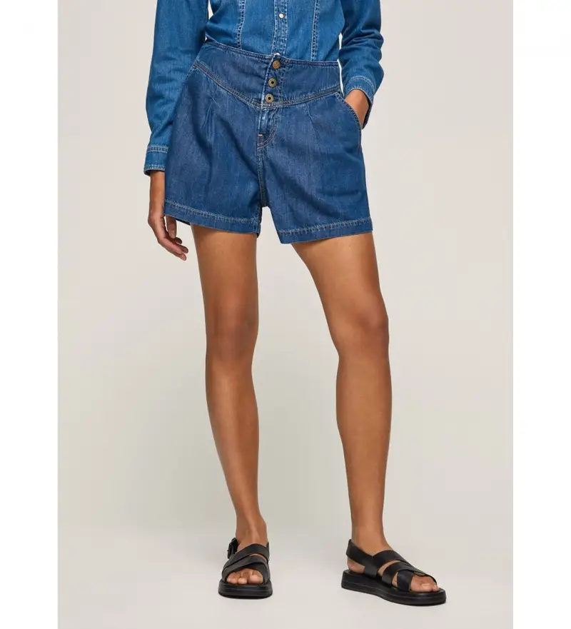 per donna PL801042 Stella Blu Pantalone n Corto (26), Casual, Cotone, Denim, Sostenibile