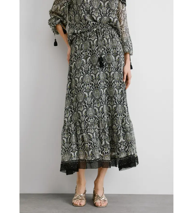 per donna PL901213 Gonna midi in chiffon nera (XS), Nero, Casual, Poliestere