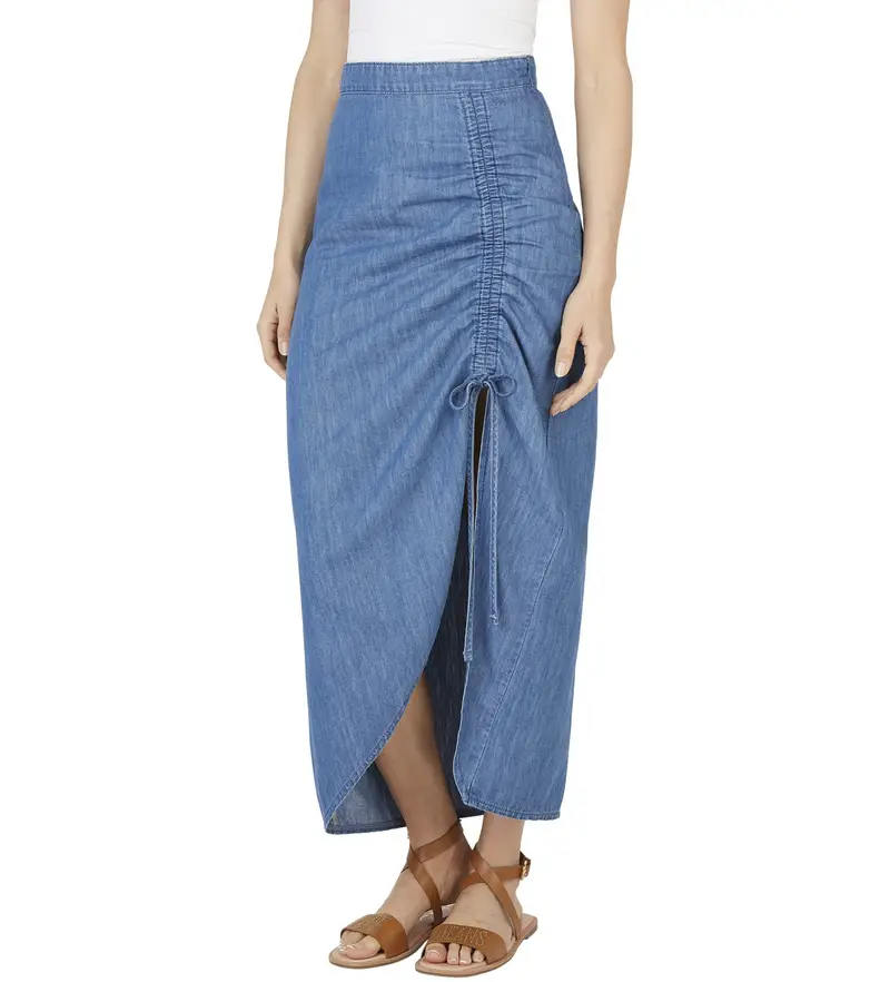 per donna PL901218 Gonna lunga in tessuto denim non elasticizzato blu (XS), Casual, Sostenibile Blu medio