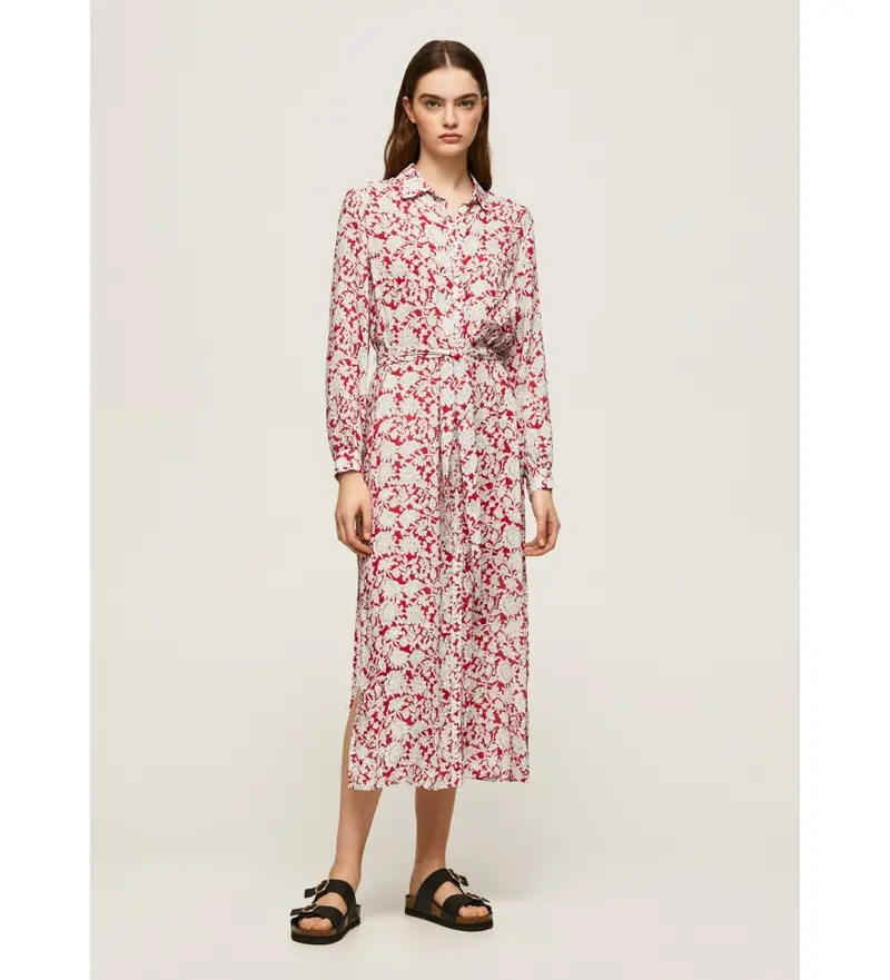 per donna. PL953273 Abito rosso Perah (M), Casual, Viscosa, Manica lunga, Sostenibile