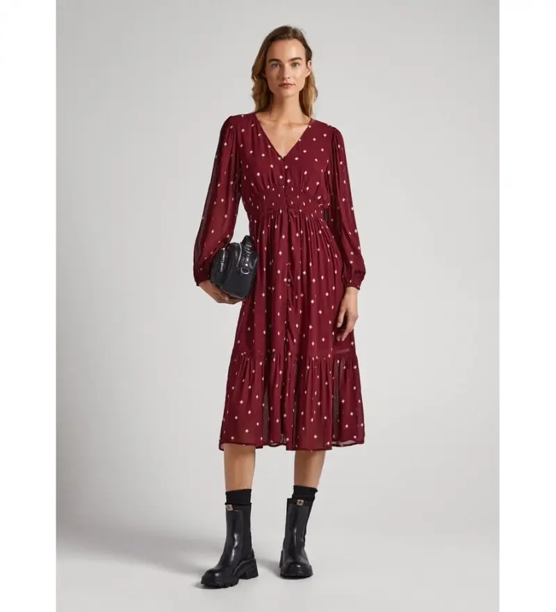 per donna PL953359 Abito granato Gio (L), Casual, Granata, Viscosa, Manica lunga, Sostenibile