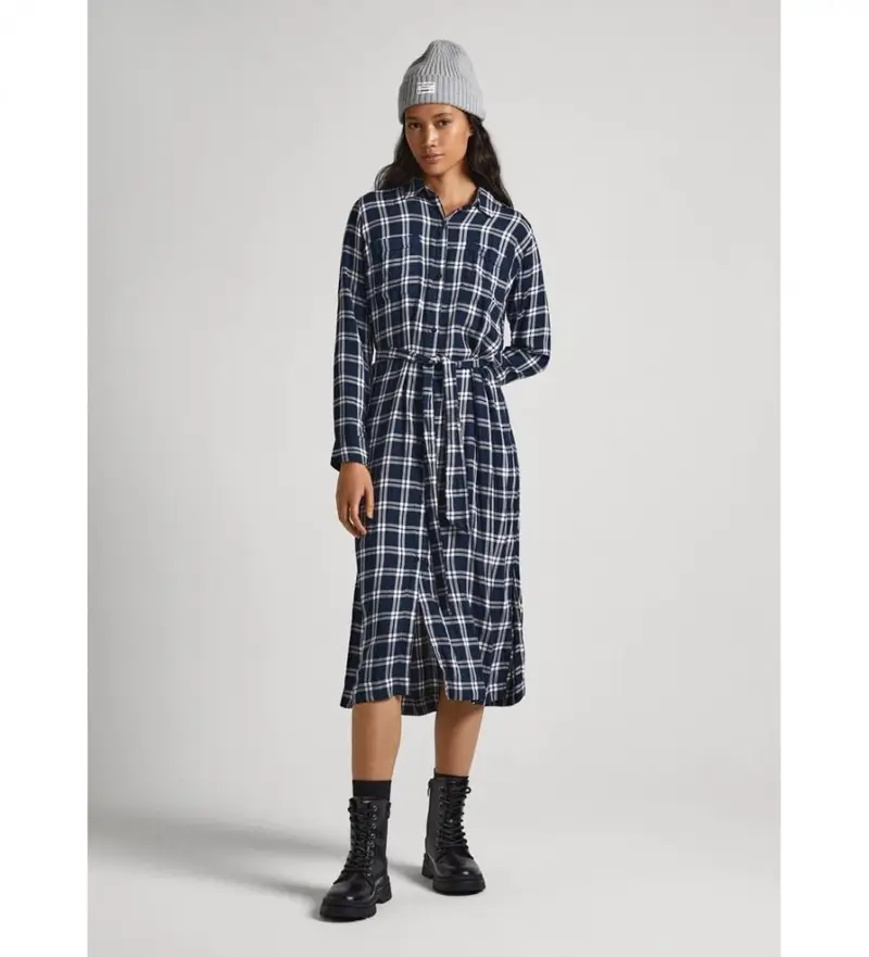 per donna PL953395 Abito Iliana blu scuro (M), Casual, Viscosa, Manica lunga, Navy