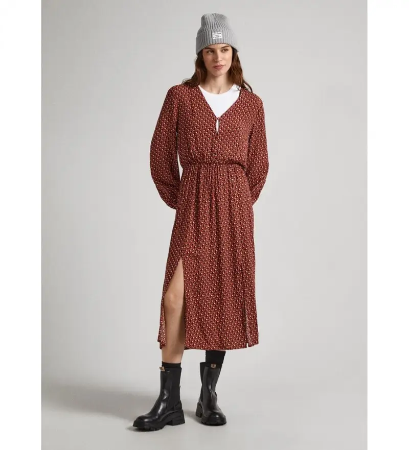 per donna. PL953419 Abito rosso Kari (M), Casual, Granata, Viscosa, Manica lunga