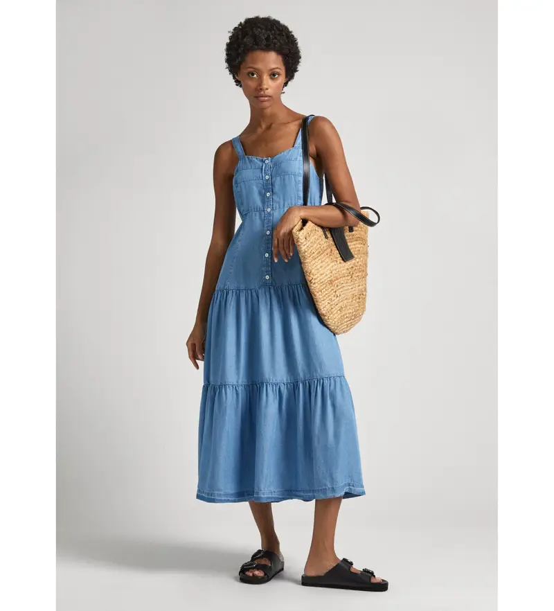 per donna PL953483 Abito blu di Edith (XS), Casual, Senza maniche / cinghie, Lyocell, Sostenibile