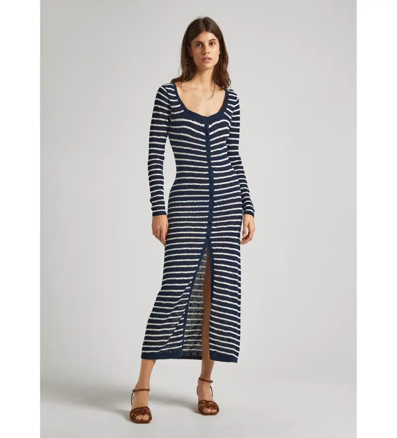 per donna PL953526 Abito francese blu scuro (XS), Casual, Cotone, Manica lunga, Navy