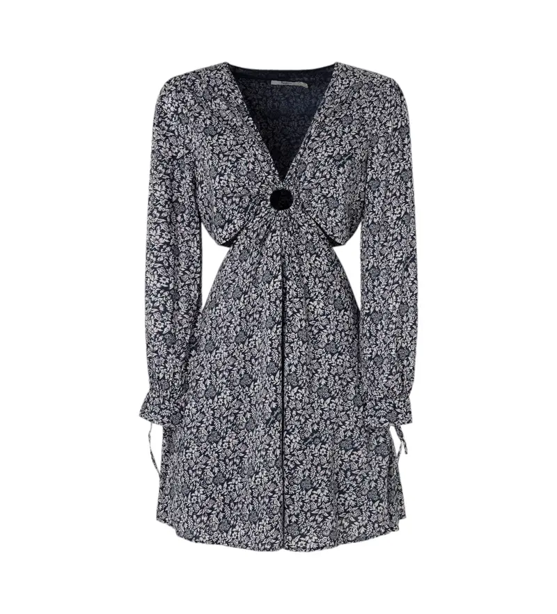 per donna PL953561 Abito normanno blu scuro (XS), Casual, Viscosa, Manica lunga, Navy