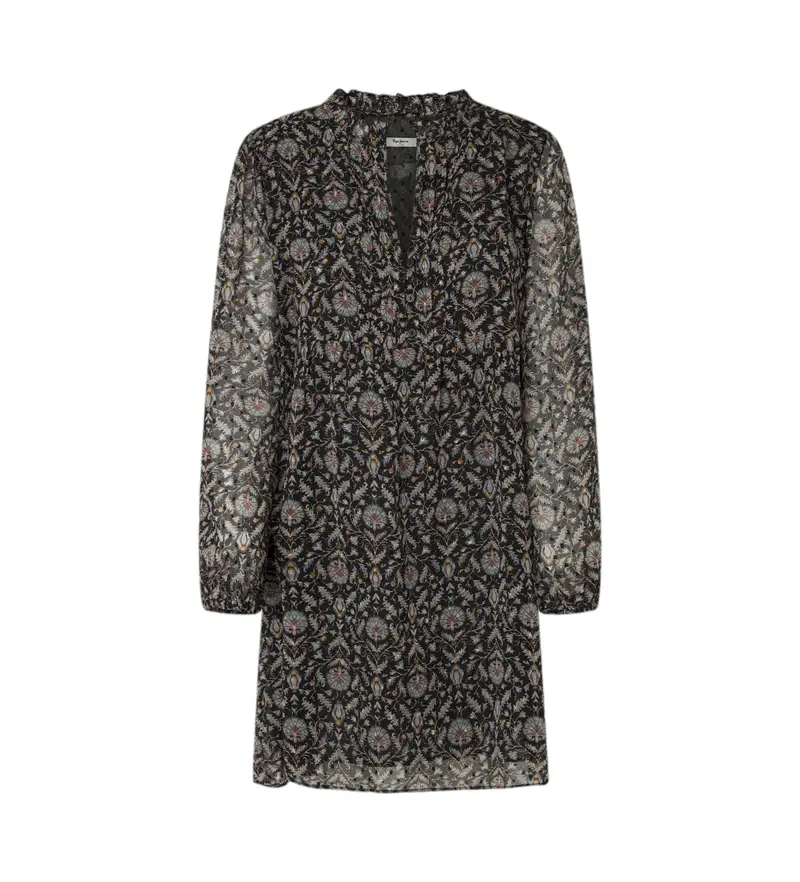 per donna PL953607 Abito a pomme nero (S), Casual, Poliestere, Manica lunga