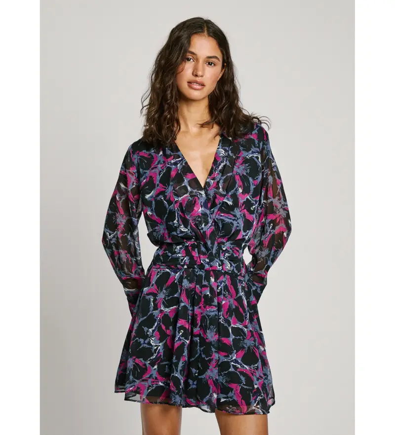 per donna PL953630 Abito corto nero Ada (XS), Casual, Poliestere, Manica lunga