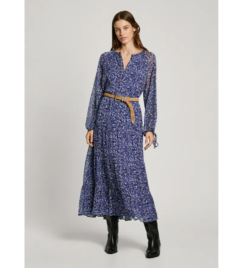 per donna PL953631 Abito lungo blu Ariana (S), Casual, Poliestere, Manica lunga