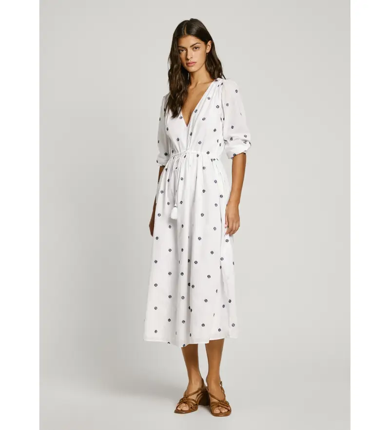 per donna PL953687 Abito bianco Deal (XS), Casual, Cotone, Manica lunga