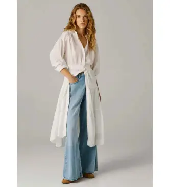 per donna PL9537781 Abito azzurro e bianco (XS), Casual, Cotone, Manica lunga