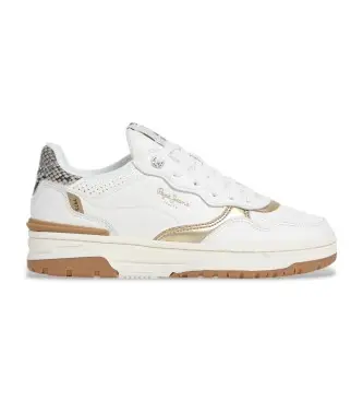 per donna PLS000004 Sneakers Chester in pelle bianca effetto serpente (38), Bianco, Basso, 1 a 3 cm, Stringhe, Casual Oro