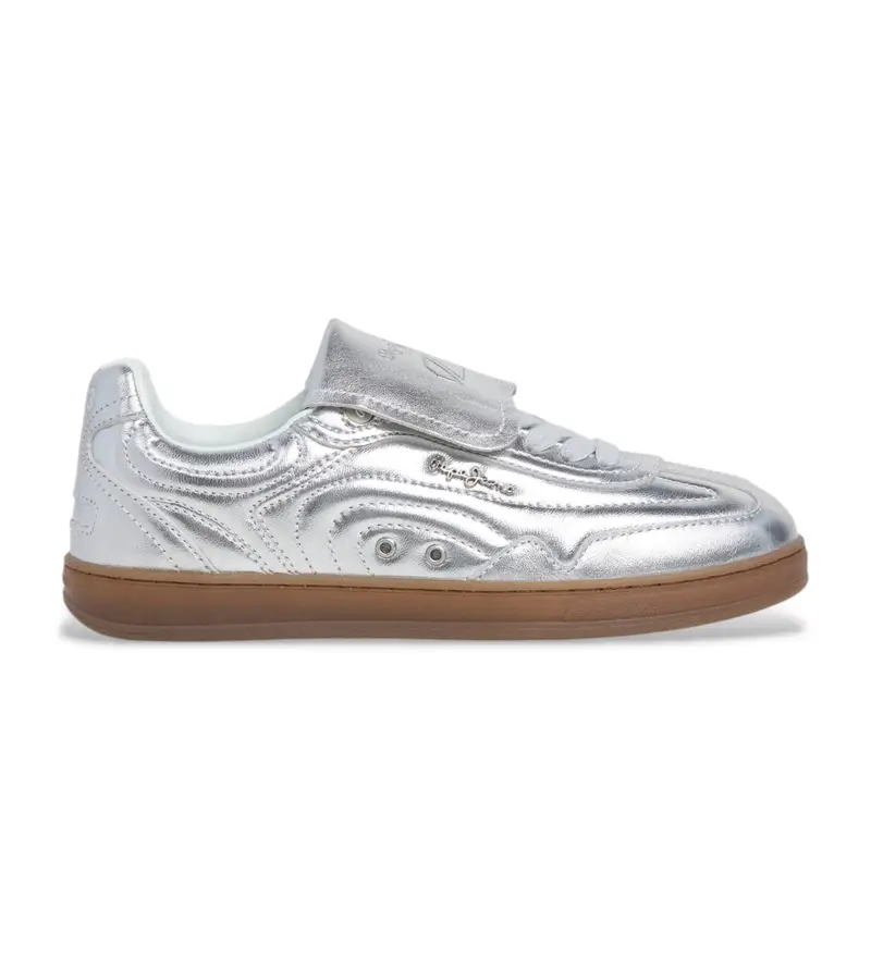 per donna. PLS000010 Sneakers in pelle con sfere in metallo argentato (37), Argento, Basso, Stringhe, Casual
