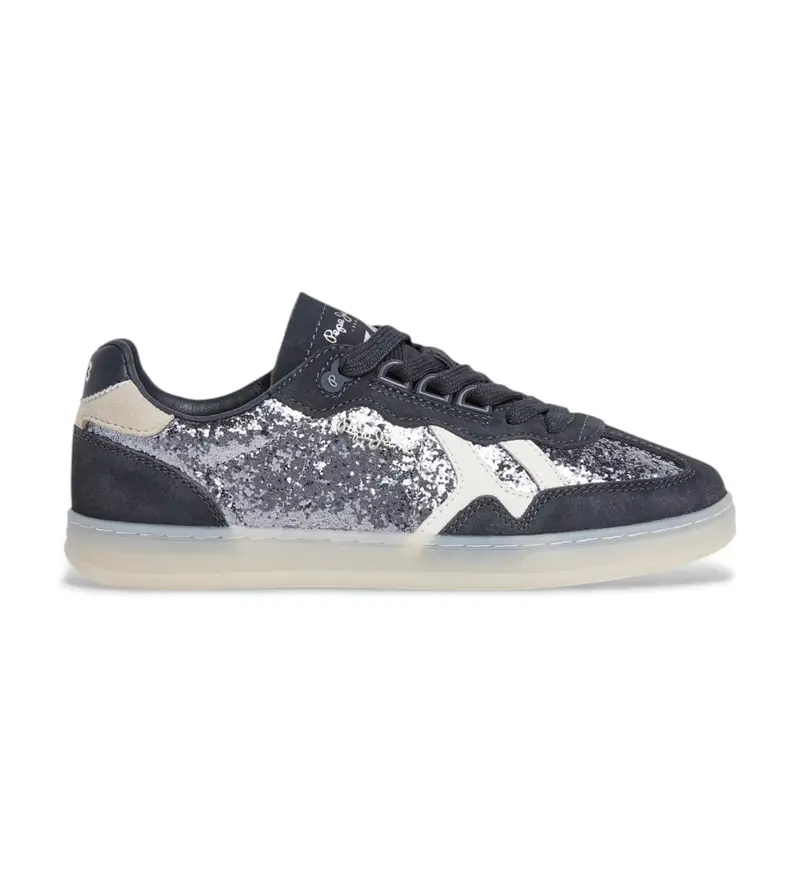 per donna. PLS000012 Sneakers in pelle con glitter neri (37), Nero, Basso, Nessuno, Casual